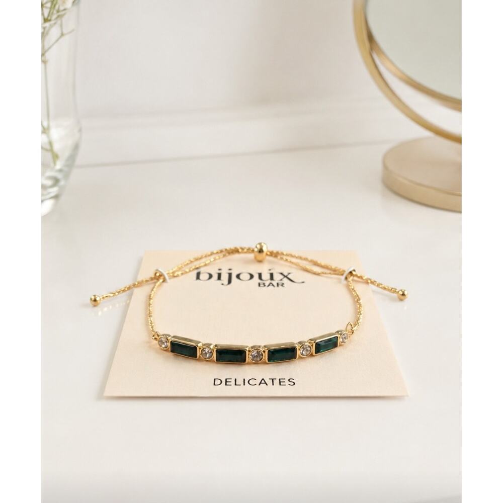 Bijoux Bar Gold Green Stone Pull Tab Bracelet New